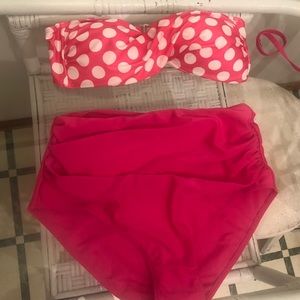 Retro High Waisted Pink Polka Dot Bikini